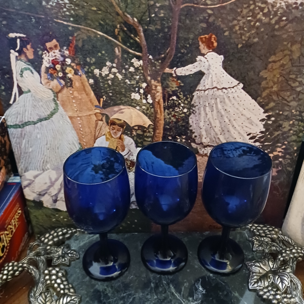 Vintage Libbey Cobalt Blue Wine Goblets  Set of 4🍷Gift! 🎁 - Picture 6 of 7